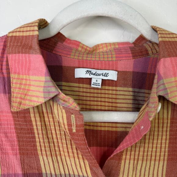 Madewell Daily Brown Striped Button Down Oversized Short Sleeve Shirt Small - Picture 7 of 8